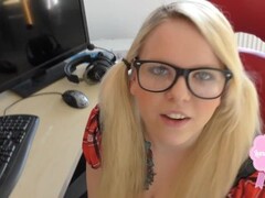 Cute blond girl gets fucked in school uniform big cumshot on her glasses!!! Thumb