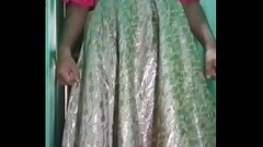 Indian Gay Crossdresser Gaurisissy in Pink lehanga pressing his Boobs and fingering in his ass Thumb