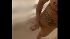 Big dick bandit stroking the cock in a warm shower Thumb