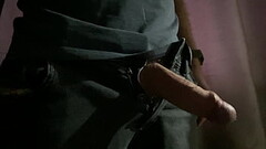 Mr Big Dick UK playing with his hard cock as it hangs out of his black jeans Thumb