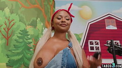 Big boobed ebony farmgirl Eva Maxim milking and fucking two tranny dicks Thumb