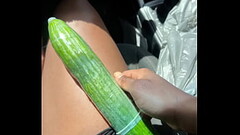 Hot Ebony Fucks Cucumber in parking lot Thumb