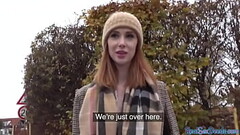 Cheap redhead slut gets cash for POV outdoor public sex Thumb