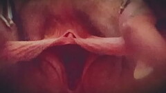 Large meaty pussy lips stretched and played with Thumb