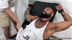 Bearded black hunk restrained for body tickling tormenting Thumb