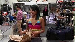 Asian pawnshop guest buffing the knob and getting doggystyled Thumb