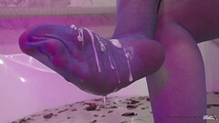 Wet and sexy blue nylon Mistress feet tease you Thumb